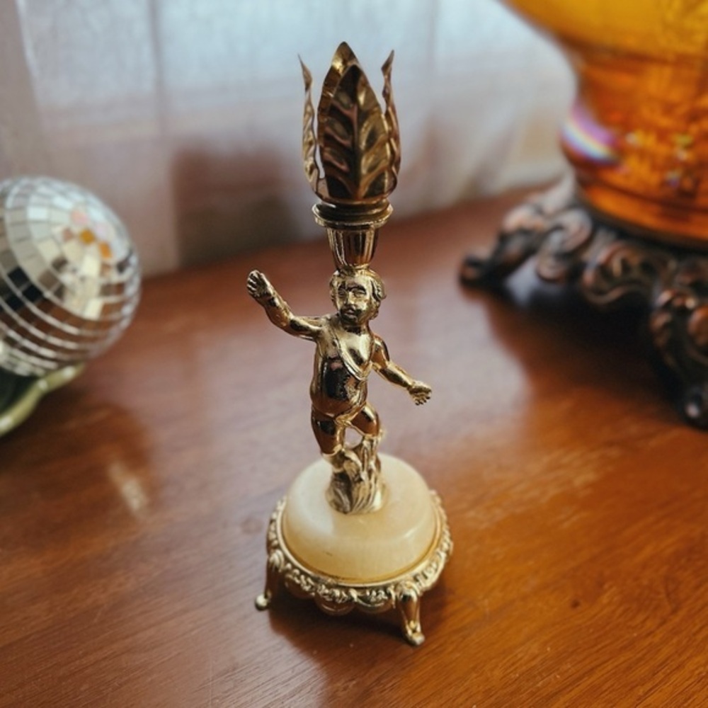 Vintage Cherub Candle Holder on Marble Base